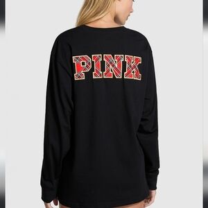 PINK VS Campus Cotton Long Sleeve Tee. Black. Size S